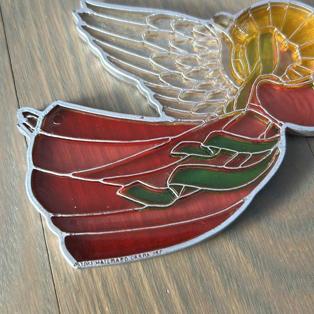 Vintage 1981 Hallmark Angel Stained Glass Plastic Ornament